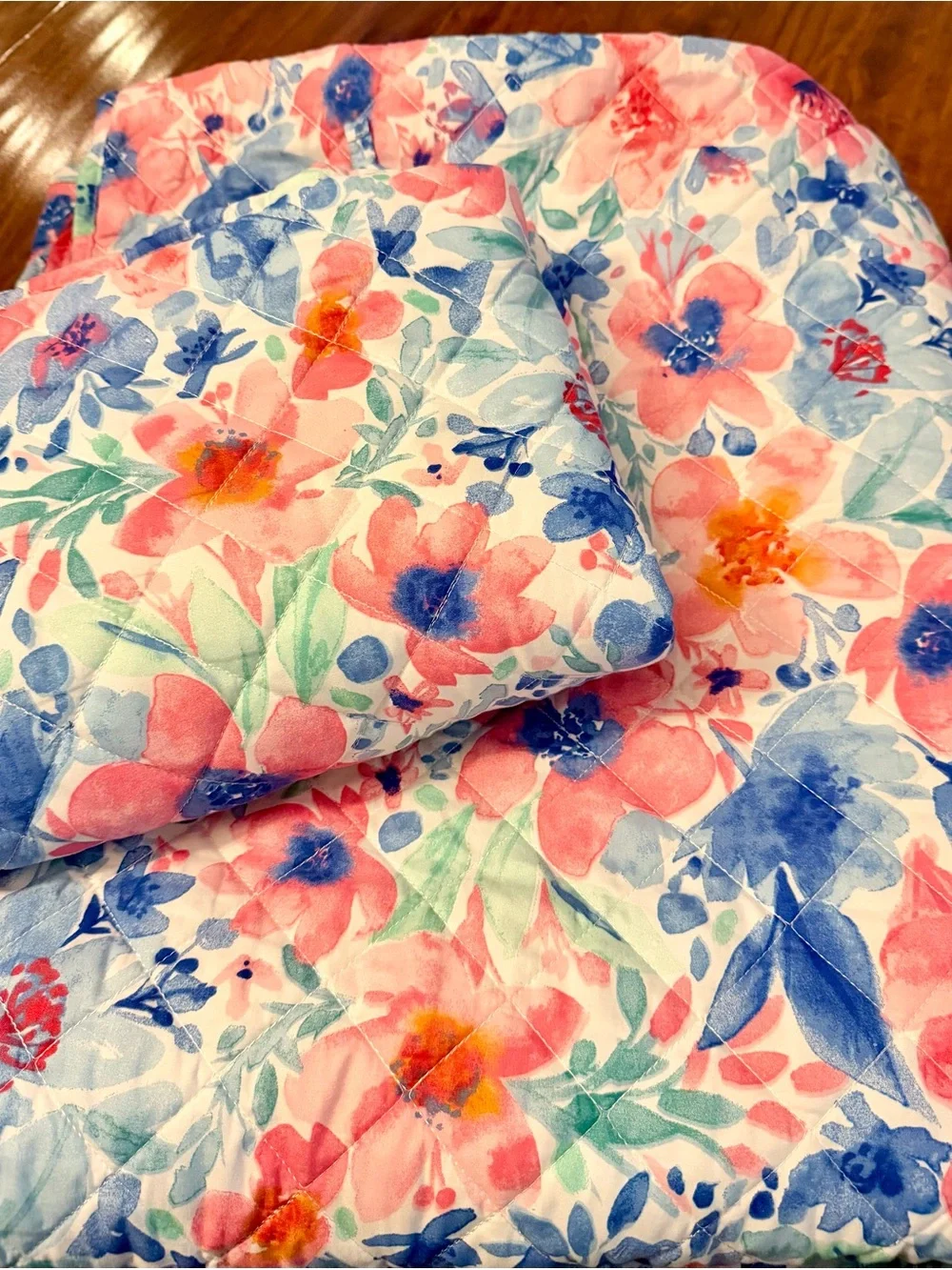 Cynthia Rowley Coral & Blue Floral Quilted Throw